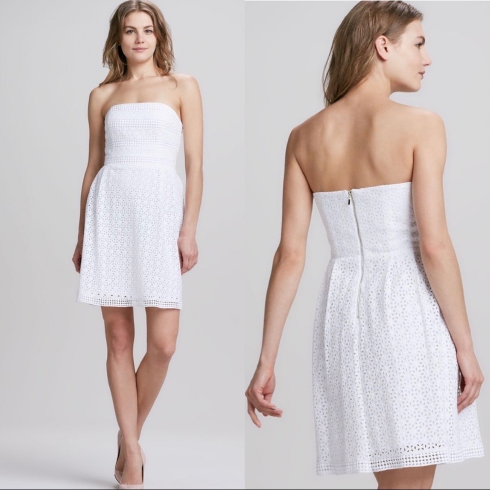 LAUNDRY by Shelly Segal White Strapless Lace Mini Dress Size 6